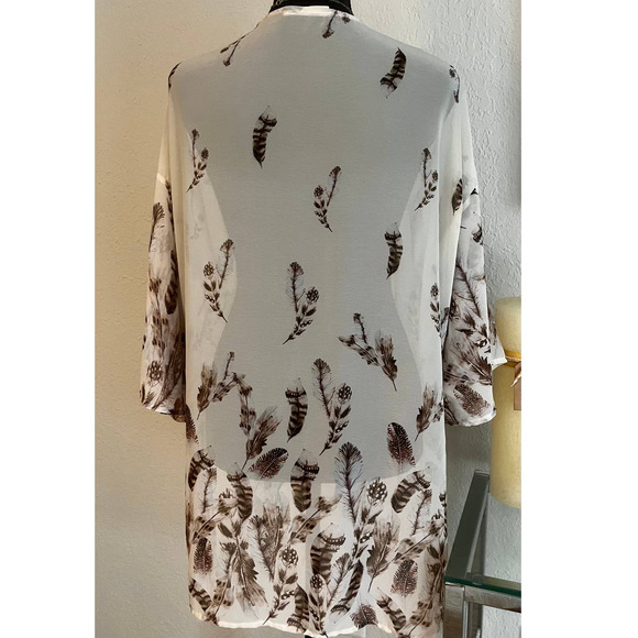 Silk Kimono Cover Up with Feather Necklace, One Size Fits All - Picture 2 of 3
